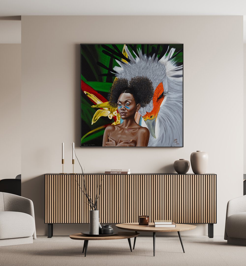 Passaros De Verao By Christian Beijer African Painting Artwork Placed on a wall In A Living Room 
