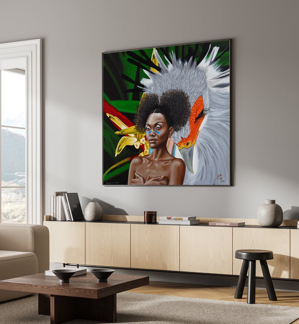 Passaros De Verao By Christian Beijer African Painting Artwork Placed on a wall In A Living Room 