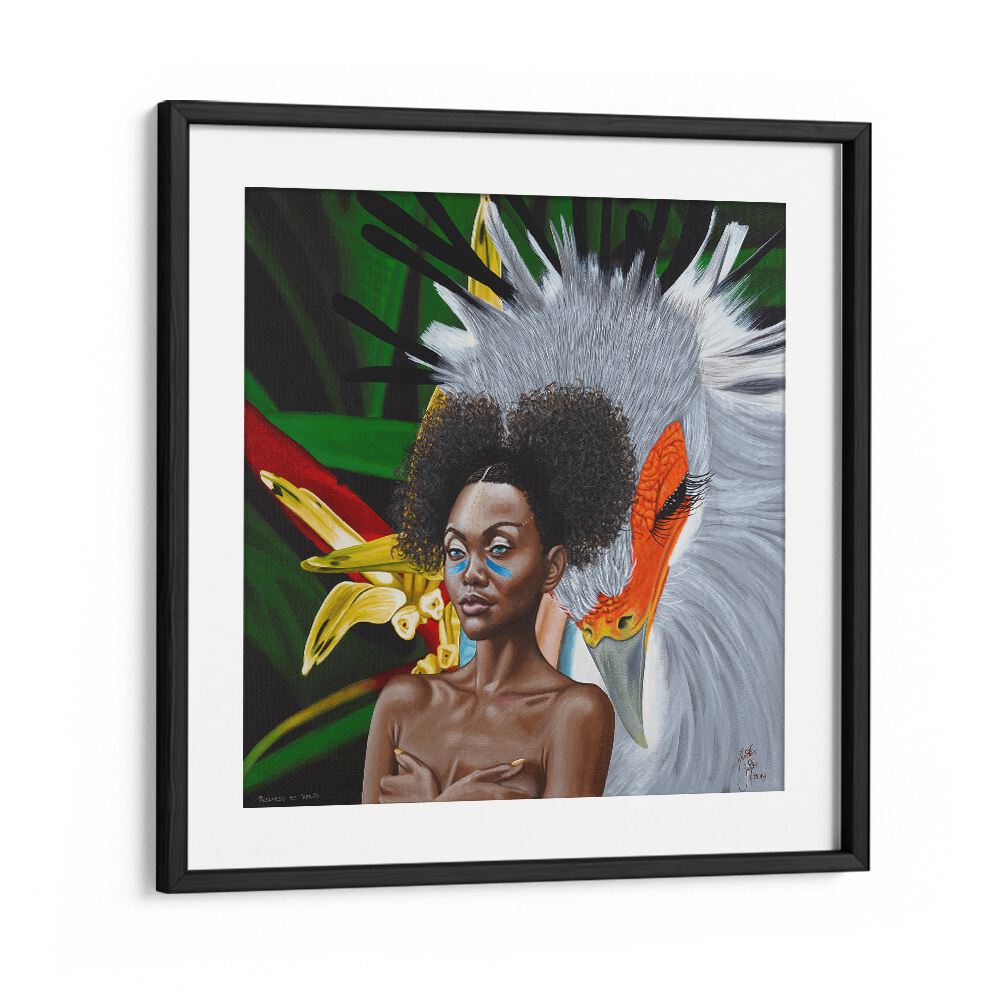 Passaros De Verao By Christian Beijer African Painting  in Black Frame With Mount
