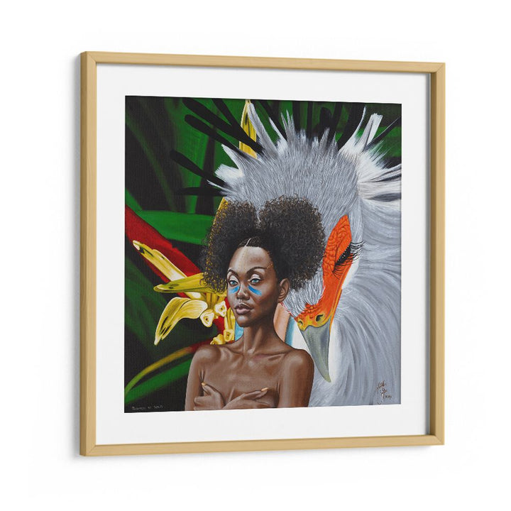 Passaros De Verao By Christian Beijer African Painting  in Oak Wood Frame With Mount
