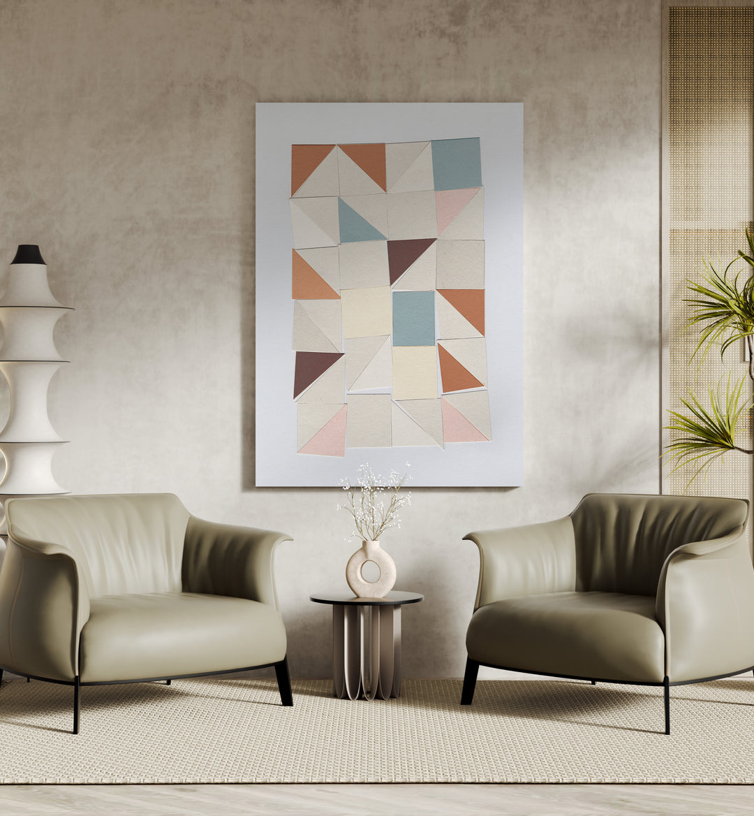 Pastel Geometrics Geometric Art Artwork Placed on a wall In A Living Room 