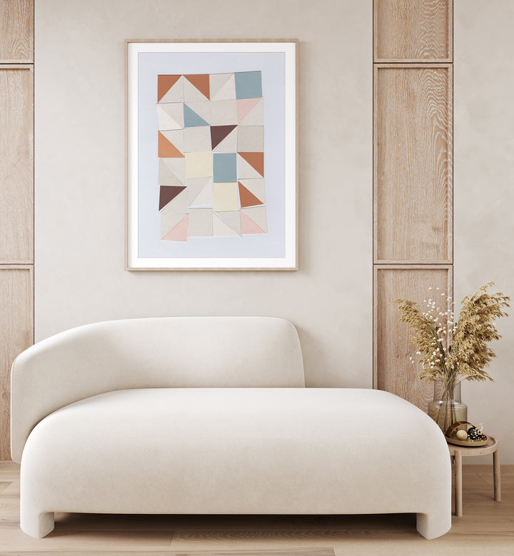 Pastel Geometrics Geometric Art Artwork Placed on a wall In A Living Room 