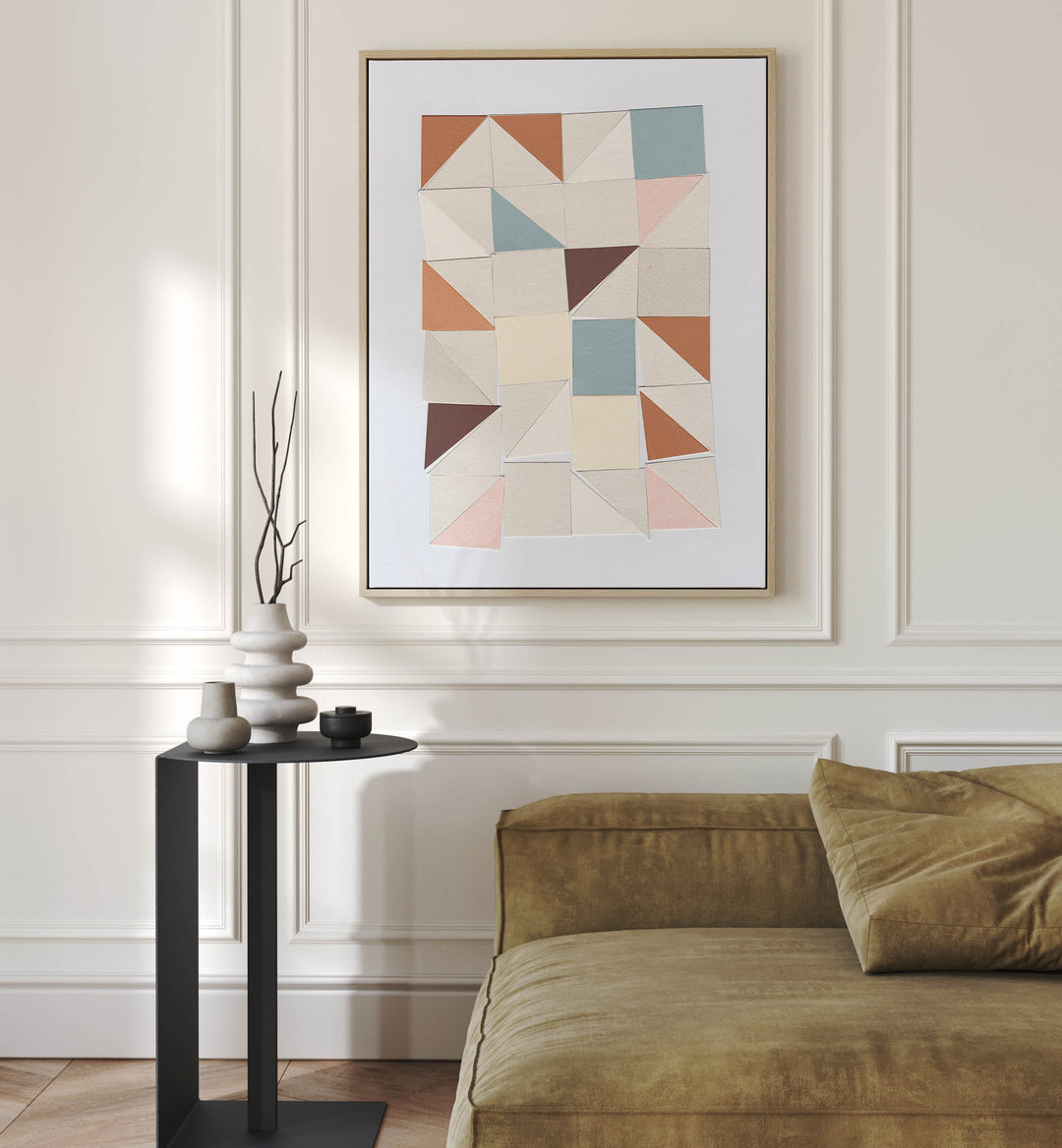 Pastel Geometrics Geometric Art Artwork Placed on a wall In A Living Room 