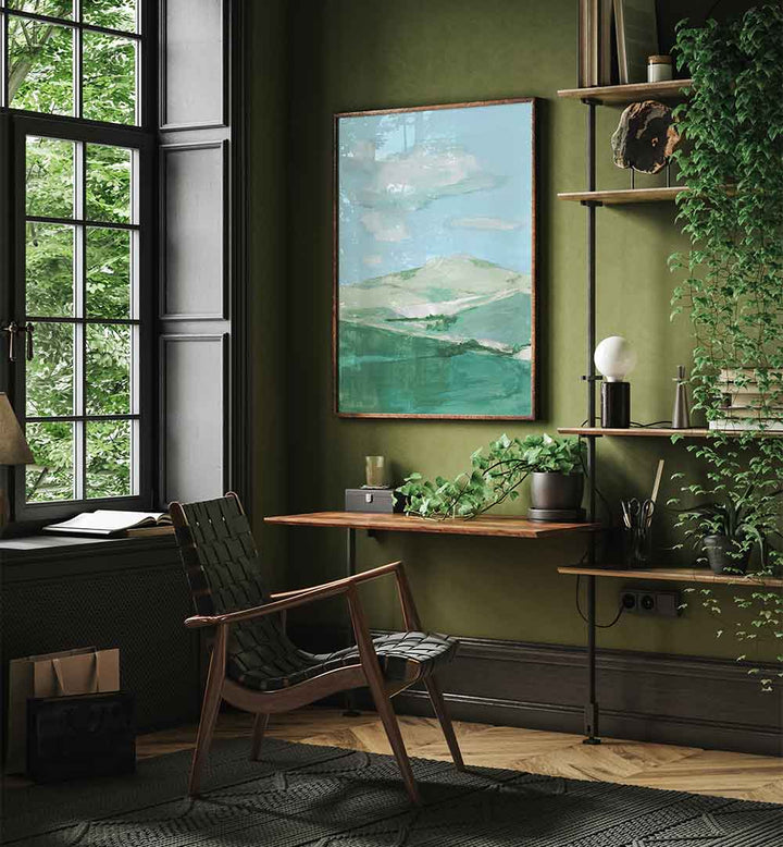Elegant room featuring a PASTEL MEADOWS, LANDSCAPE PAINTINGS art piece that enhances the serene ambiance of the space.