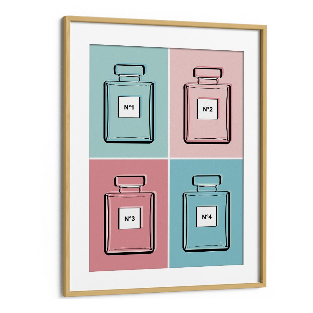 Pastel Perfumes Fashion Art Artwork in Oak Wood Frame With Mount
