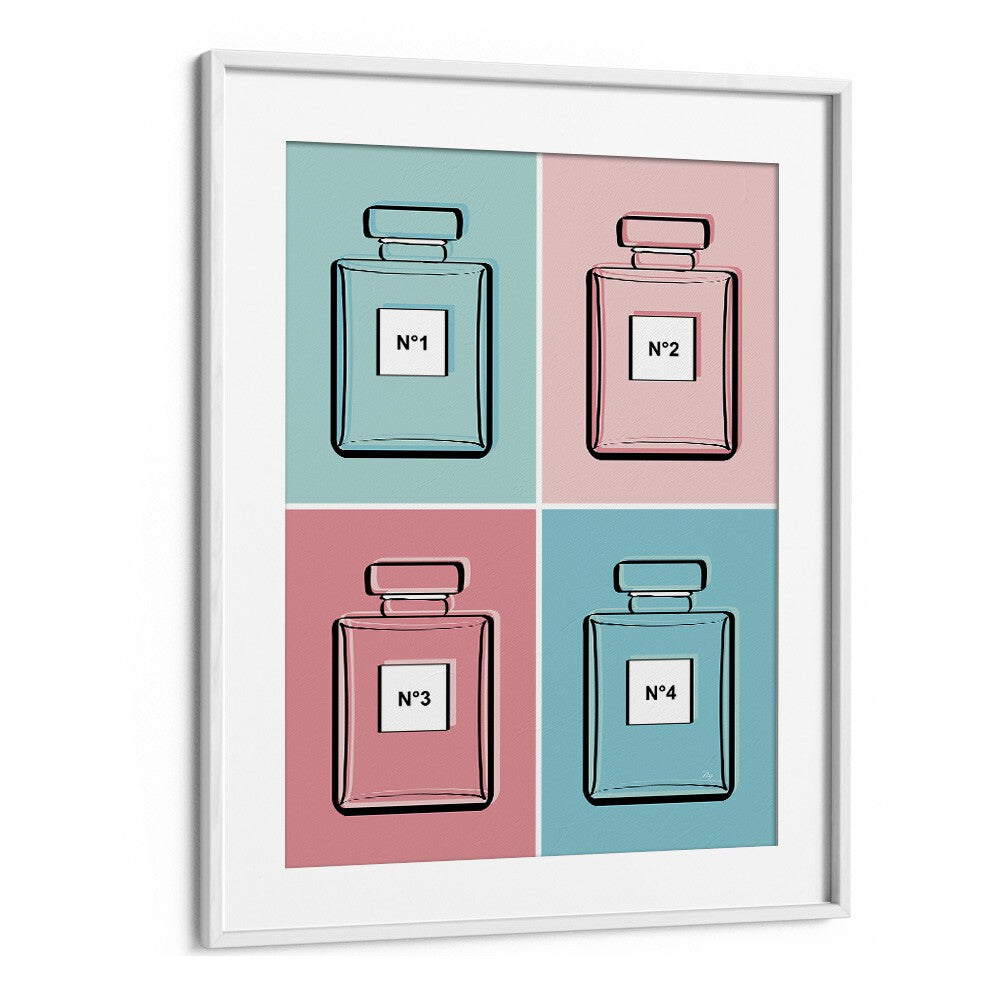 Pastel Perfumes Fashion Art Artwork in White Frame With Mount