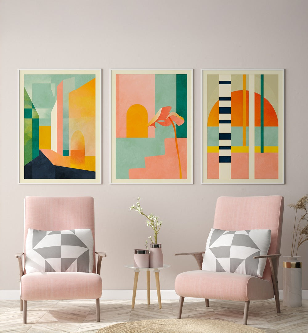 PASTEL COLOUR SPACES SET , SET OF 3 PAINTINGS