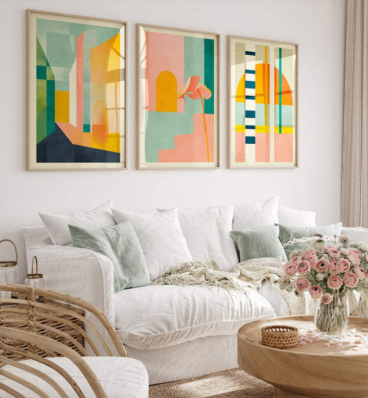 PASTEL COLOUR SPACES SET , SET OF 3 PAINTINGS