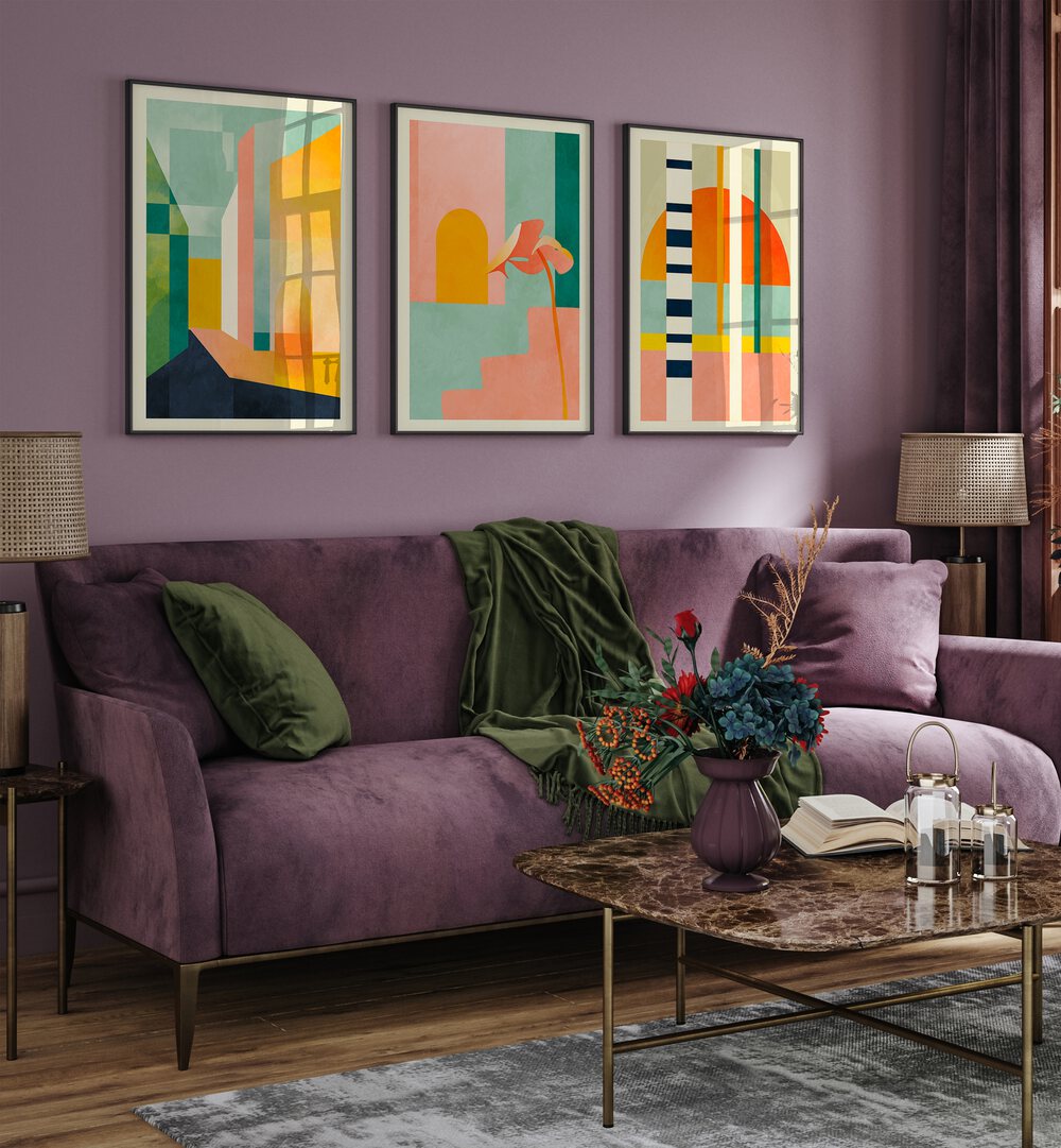 PASTEL COLOUR SPACES SET , SET OF 3 PAINTINGS