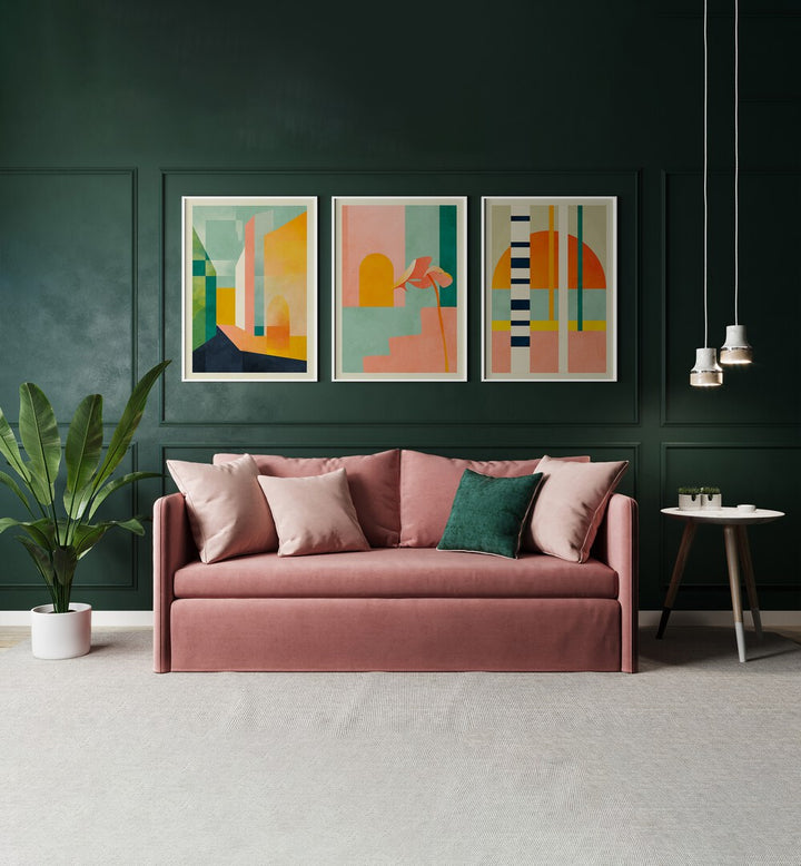 PASTEL COLOUR SPACES SET , SET OF 3 PAINTINGS