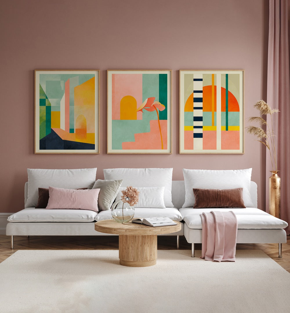 PASTEL COLOUR SPACES SET , SET OF 3 PAINTINGS