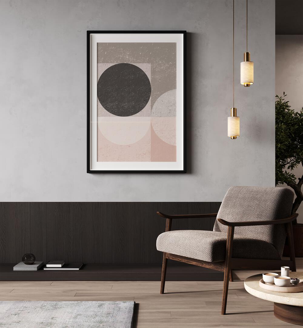 Stylish PASTEL GEO, GEOMETRIC ART PRINTS displayed in a modern interior, enhancing contemporary décor.