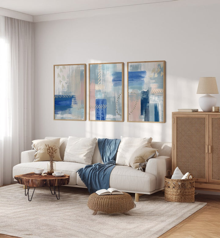 Transform your space with the PASTEL REVERIE SET, SET OF 3 PAINTINGS, featuring serene and calming colors.