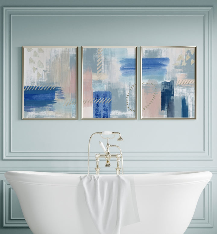 Elevate your decor with the PASTEL REVERIE SET, SET OF 3 PAINTINGS, perfect for a serene and calming atmosphere.