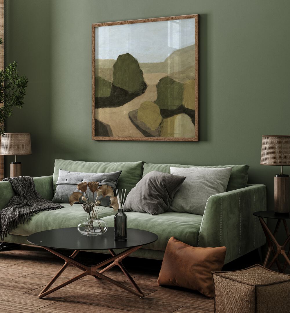 Serene PAYSAGE I, LANDSCAPE PAINTINGS enhancing a cozy living space with tranquil nature-inspired art.