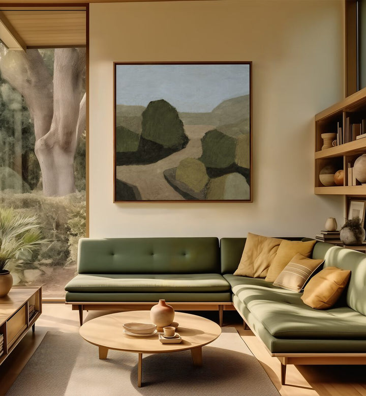 Serene interior featuring PAYSAGE I, LANDSCAPE PAINTINGS, enhancing the peaceful ambiance of the living space.