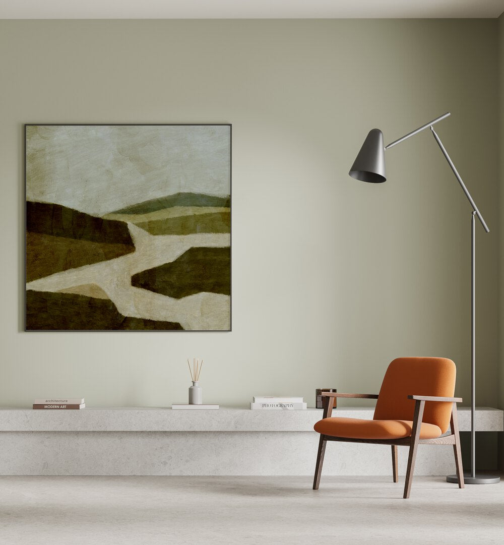 Elegant PAYSAGE III, LANDSCAPE PAINTINGS enhancing a modern living space with serene natural beauty and rich textures.