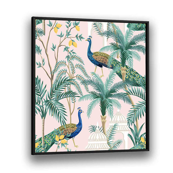 Peacock Amidst Mango Garden Indian art painting Artwork in Black Plain Frame