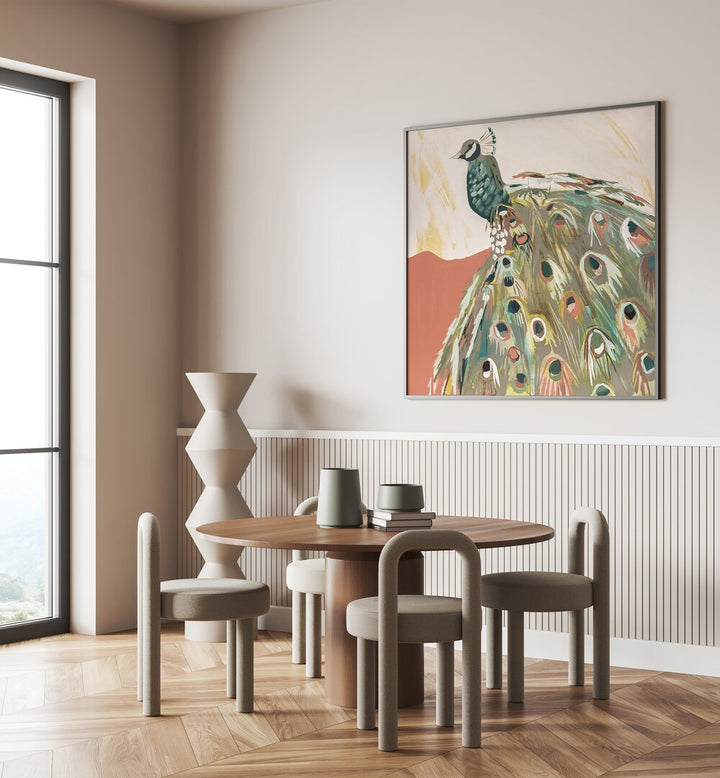Vibrant PEACOCK SALMON, ANIMAL PAINTINGS enhance your space with stunning colors and abstract artistry.