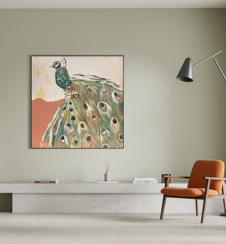 Bright and vibrant PEACOCK SALMON, ANIMAL PAINTINGS enhancing home decor with nature's beauty and abstract artistry.