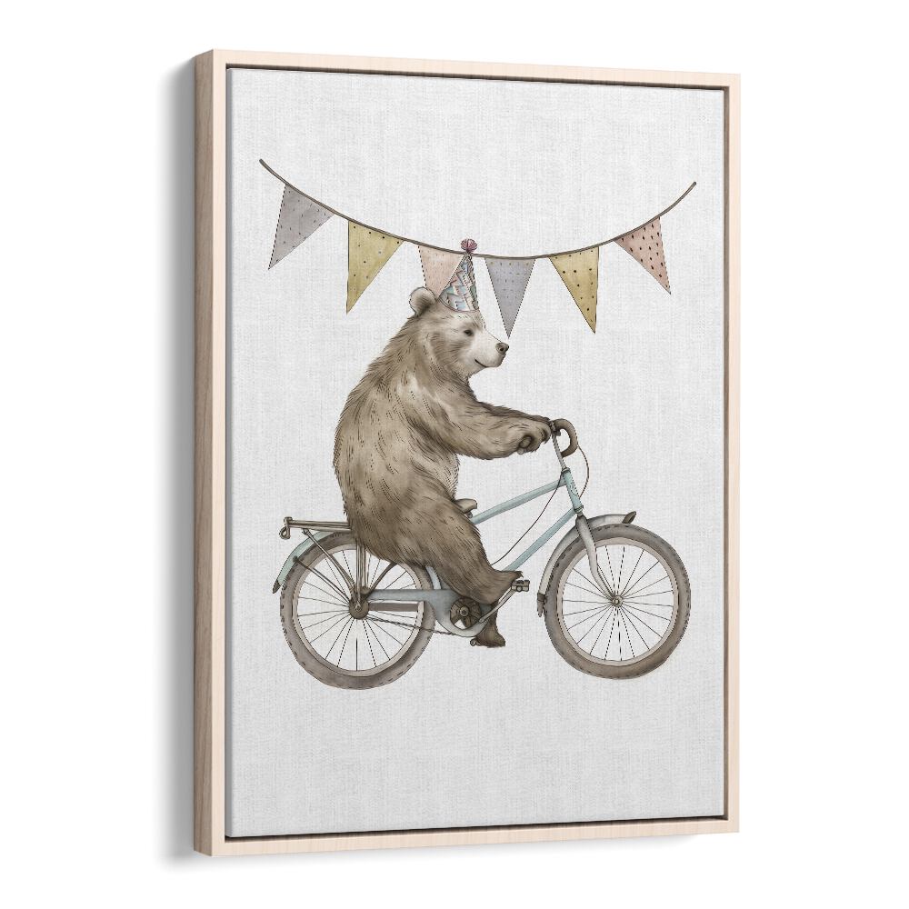 Pedaling Paws Kids Art Artwork in Oak Wood Floater Frame
