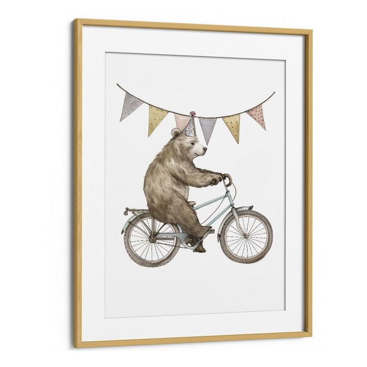 Pedaling Paws Kids Art Artwork in Oak Wood Frame With Mount
