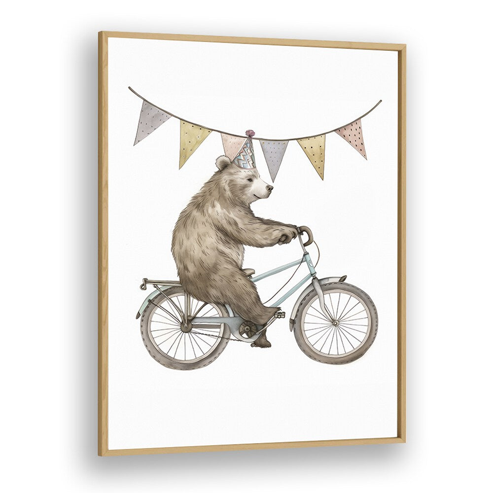 Pedaling Paws Kids Art Artwork in Oak Wood Plain Frame
