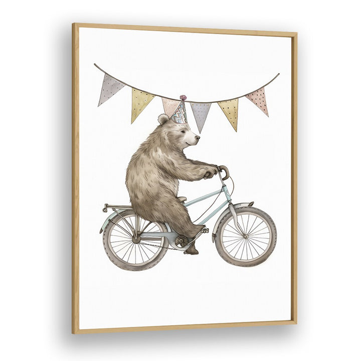 Pedaling Paws Kids Art Artwork in Oak Wood Plain Frame
