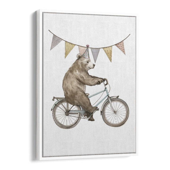 Pedaling Paws Kids art painting Artwork in White Floater Frame
