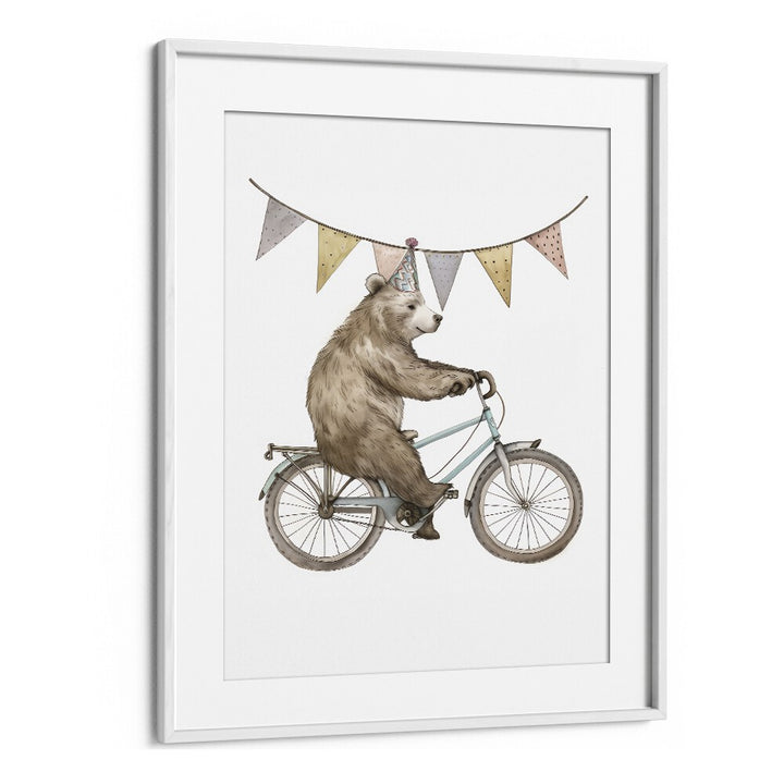 Pedaling Paws Kids Art Artwork in White Frame With Mount