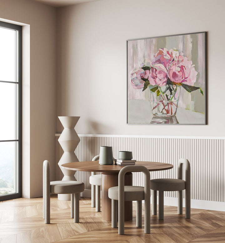 Stunning PEONIES, FLORAL FLOWER PAINTINGS in a modern setting, perfect for transforming your space with elegance.