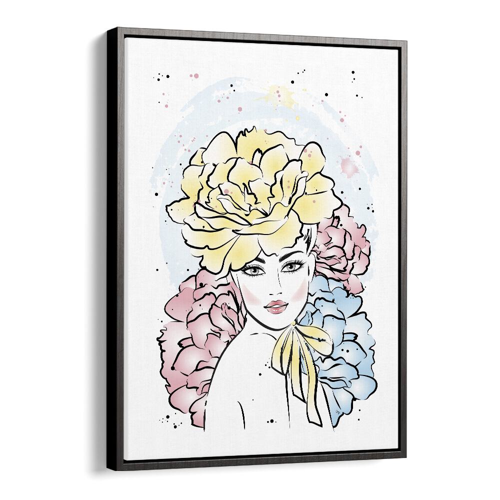 Peony Girl by Martina Fashion Art Artwork in Black Floater Frame
