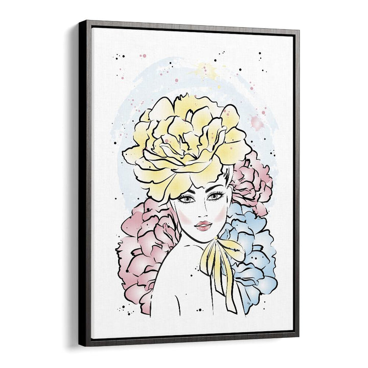 Peony Girl by Martina Fashion Art Artwork in Black Floater Frame
