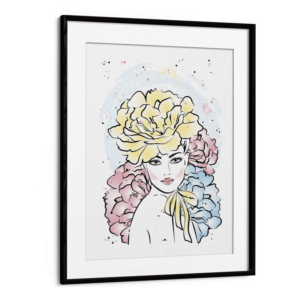 Peony Girl by Martina Fashion Art Artwork in Black Frame With Mount
