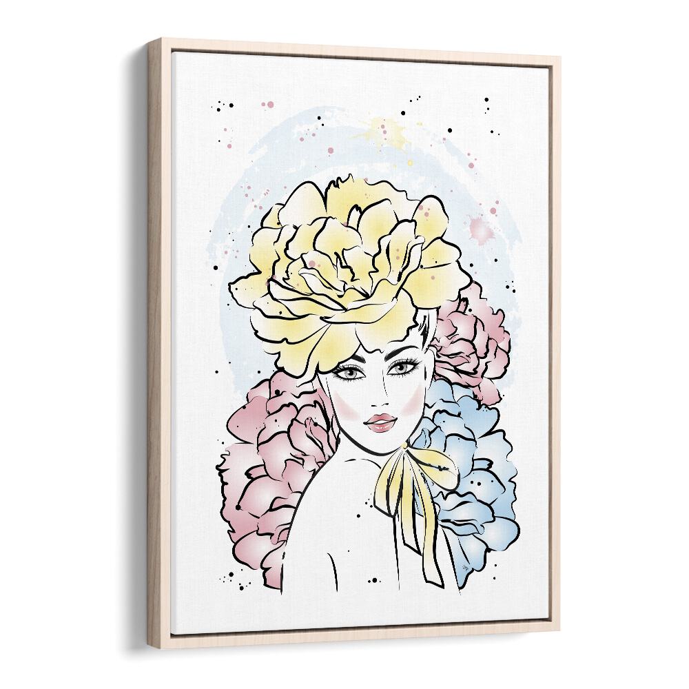 Peony Girl by Martina Fashion Art Artwork in Oak Wood Floater Frame
