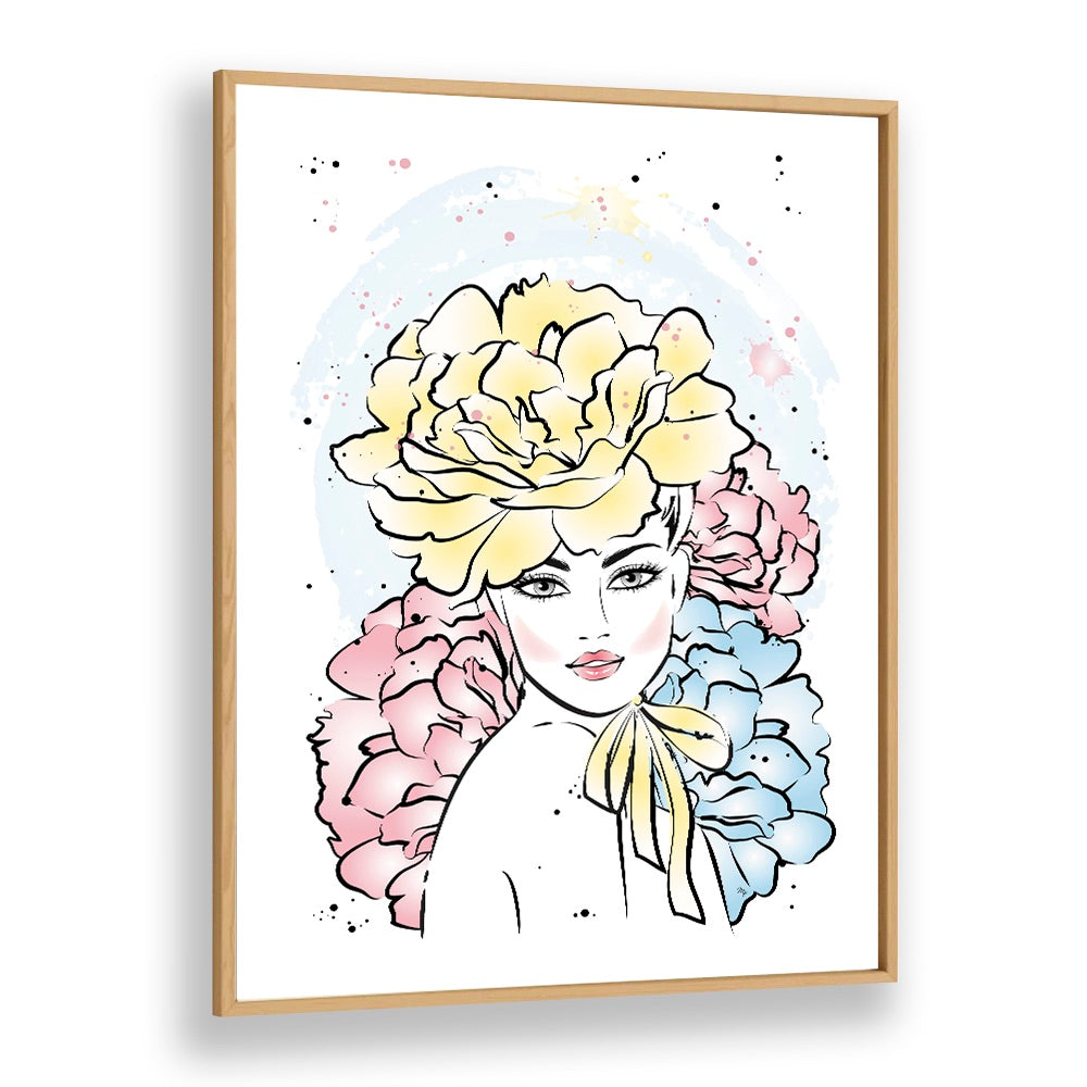 Peony Girl by Martina Fashion Art Artwork in Oak Wood Plain Frame
