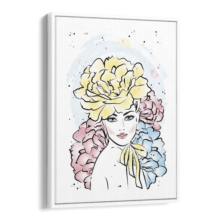 Peony Girl by Martina Fashion art painting Artwork in White Floater Frame
