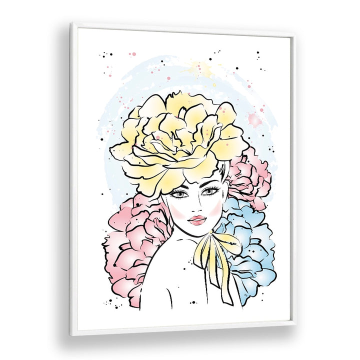 Peony Girl by Martina Fashion art Artwork in White Plain Frame
