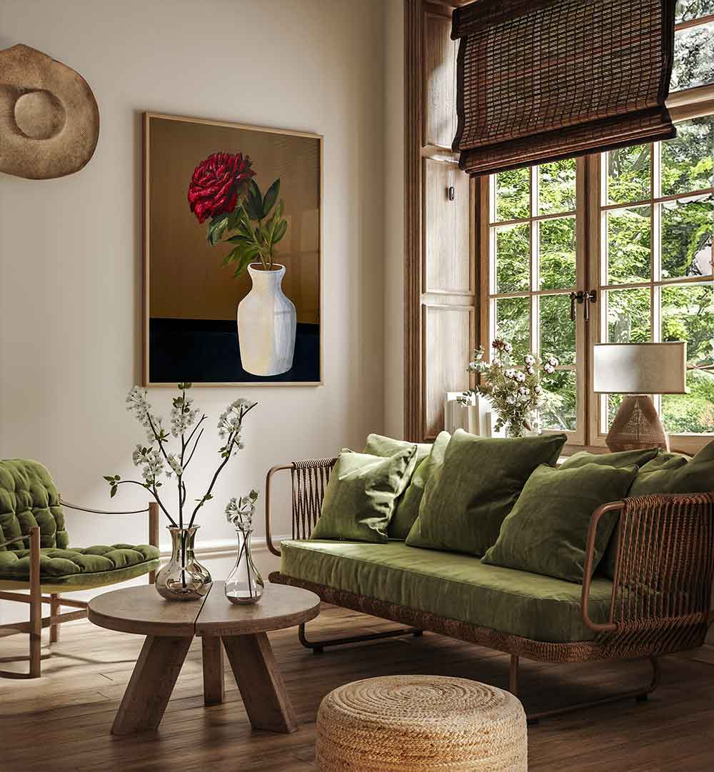 PEONY IN A WHITE VASE , FLORAL FLOWER PAINTINGS