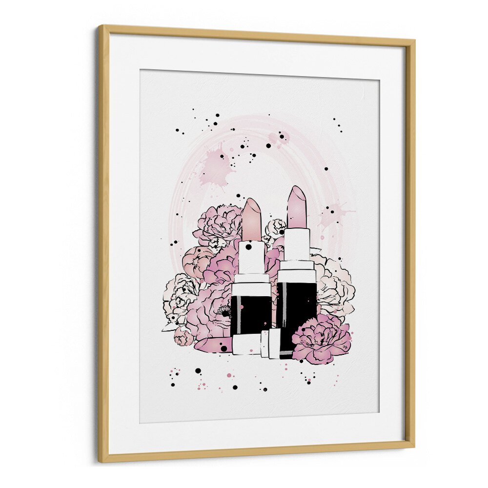 Peony Lipsticks by Martina Fashion Art Artwork in Oak Wood Frame With Mount
