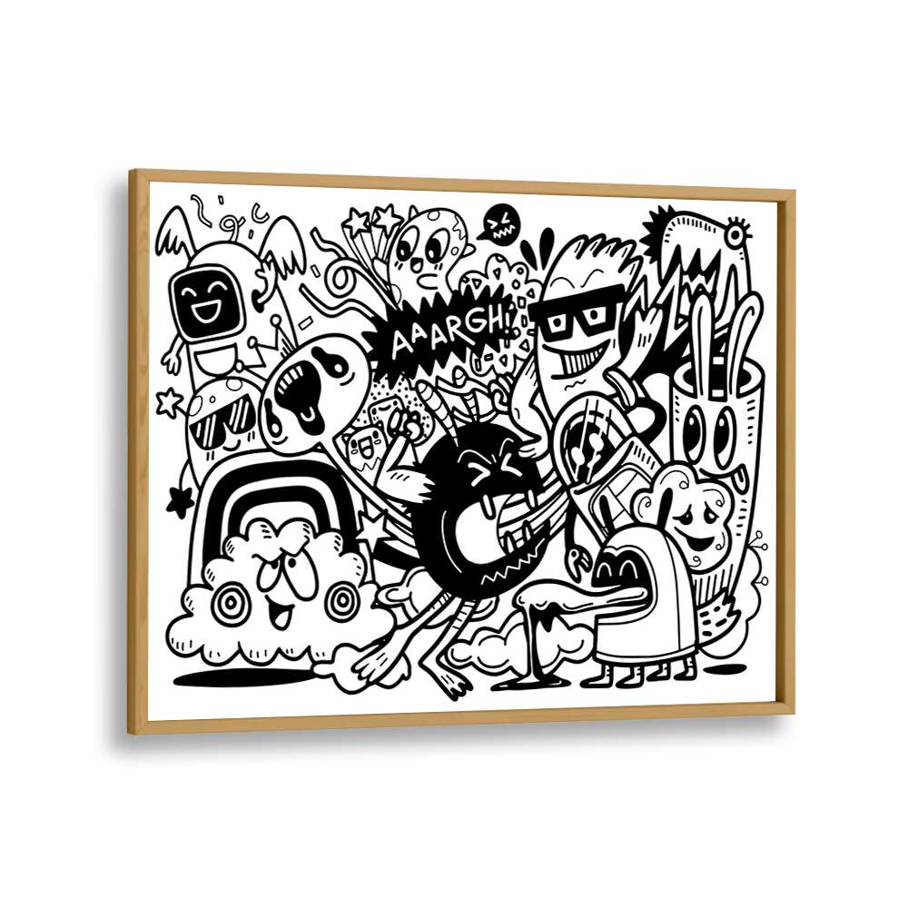 People Make Me Mad Doodle Art Artwork in Oak Wood Plain Frame