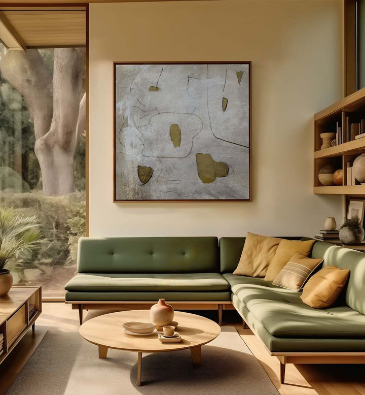 Stylish living room featuring PERPETUAL I, ABSTRACT PAINTINGS that enhance modern decor with vibrant colors.