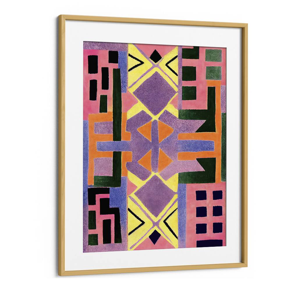 Perurug Pattern Shapes Geometric Art Artwork in Oak Wood Frame With Mount