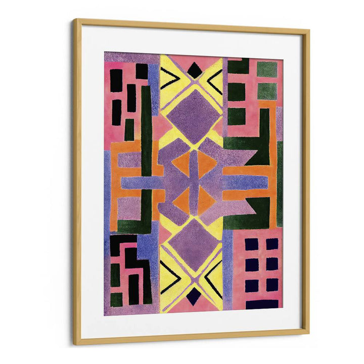 Perurug Pattern Shapes Geometric Art Artwork in Oak Wood Frame With Mount