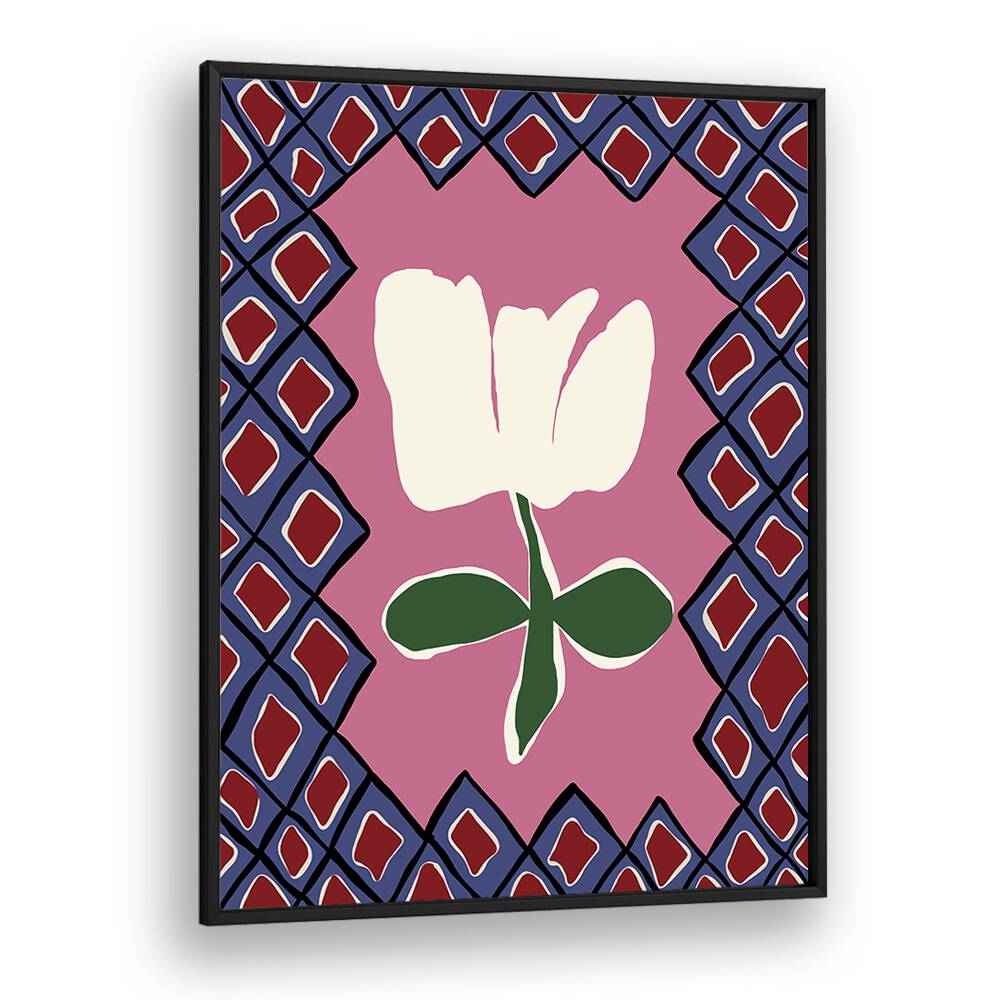 Petal Plaid Playtime I, Botanical Art Paintings Artwork in Black Plain Frame
