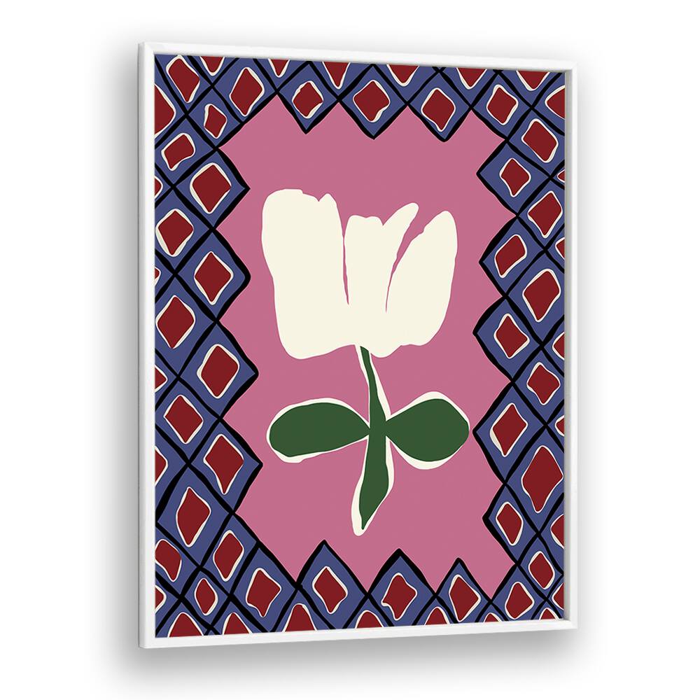 Petal Plaid Playtime I, Botanical Art Paintings Artwork in White Plain Frame
