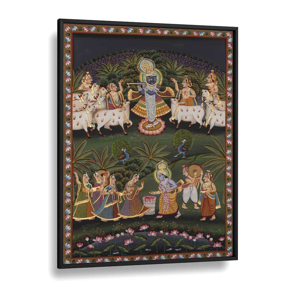 Pichwai Art I Indian art painting Artwork in Black Plain Frame