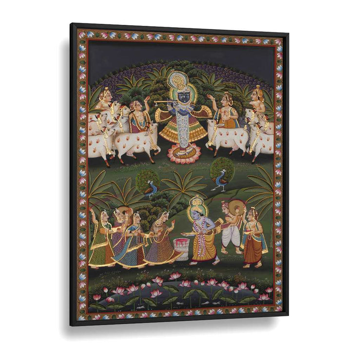 Pichwai Art I Indian art painting Artwork in Black Plain Frame