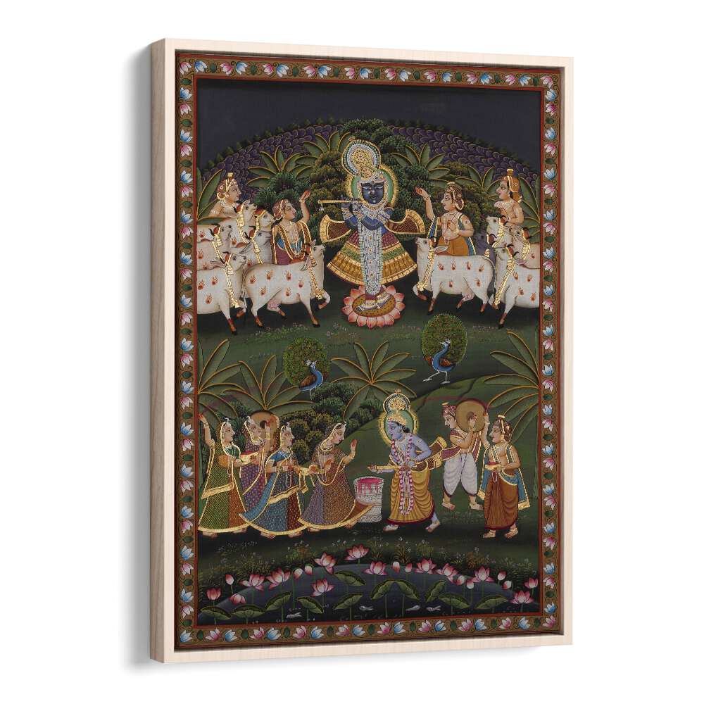 Pichwai Art I Indian art painting Artwork in Oak Wood Floater Frame