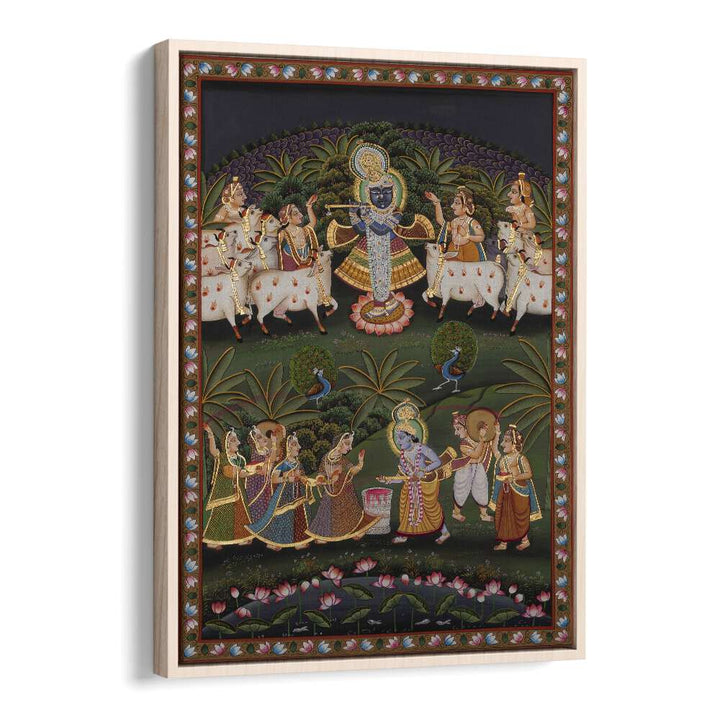 Pichwai Art I Indian art painting Artwork in Oak Wood Floater Frame